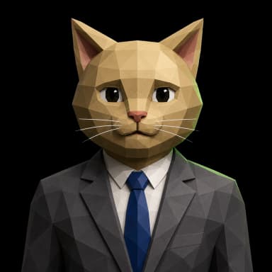 CATCO's fictional low-poly executive mascot in a suit