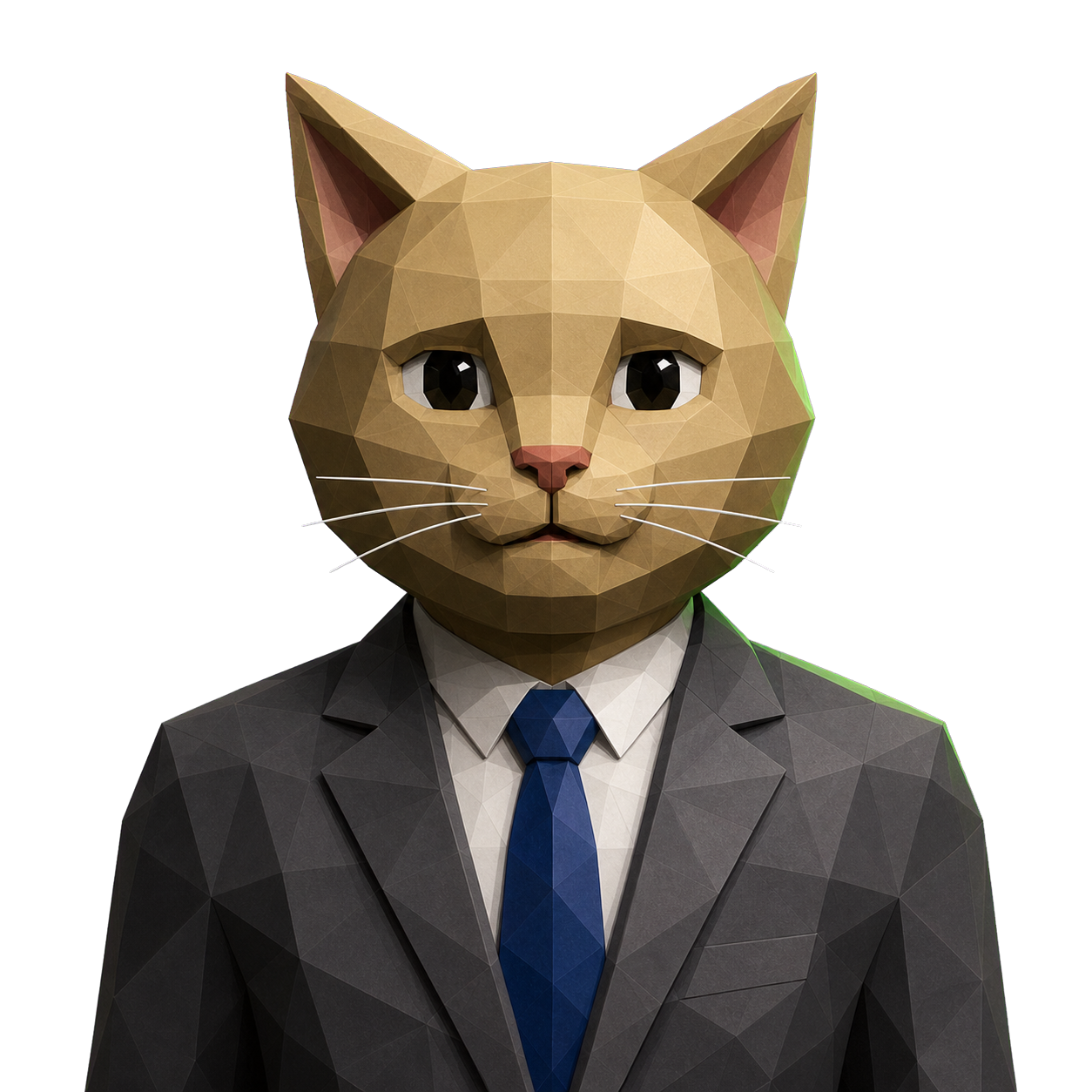 CATCO low-poly executive mascot operating the token launch terminal